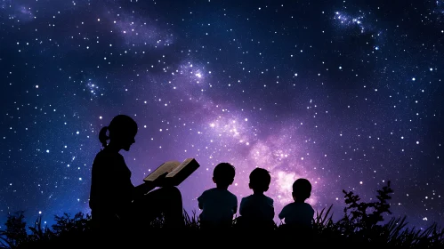 Children Listening to a Story Under Stars