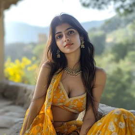 Serene Portrait of Woman in Traditional Attire