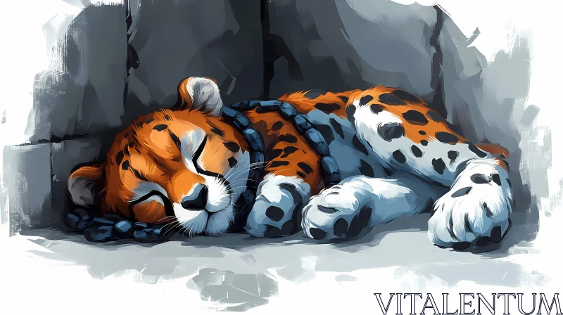 Resting Leopard Artistic Illustration AI Image