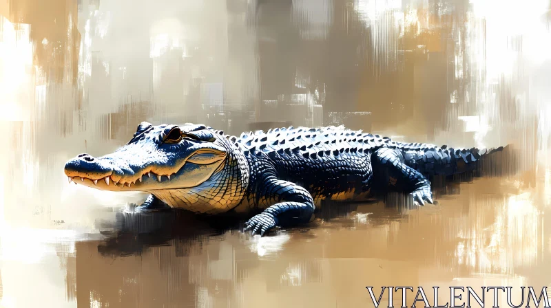 Alligator Art in Blues and Earthy Hues AI Image