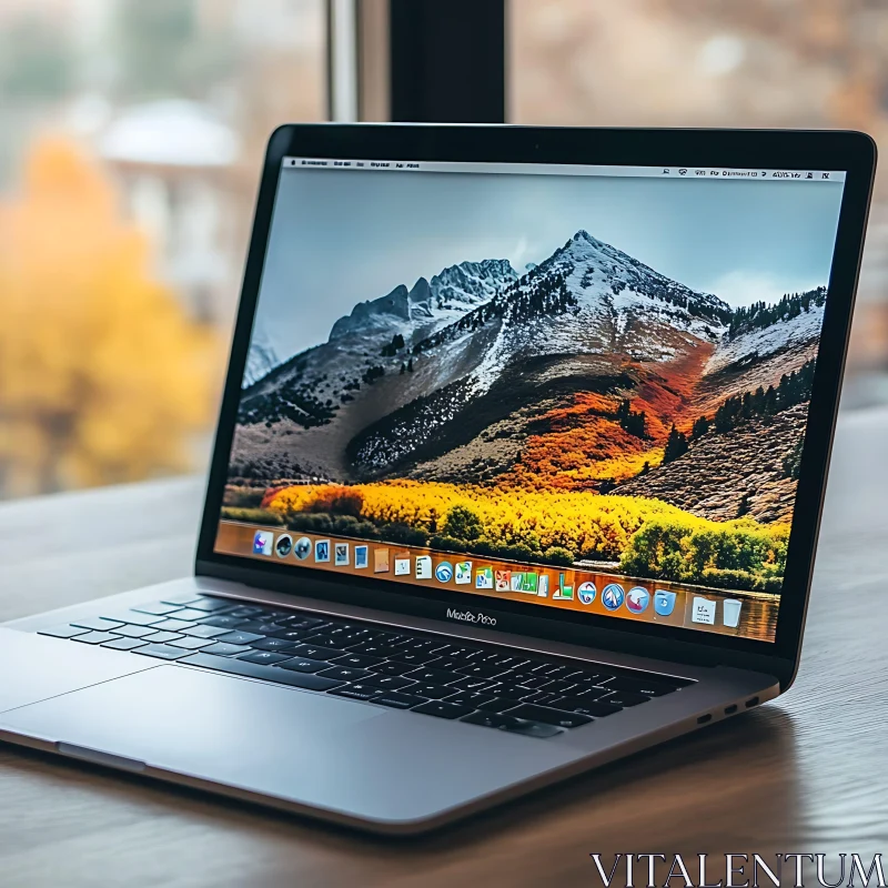 Autumn Mountain Scene on MacBook Pro Screen AI Image