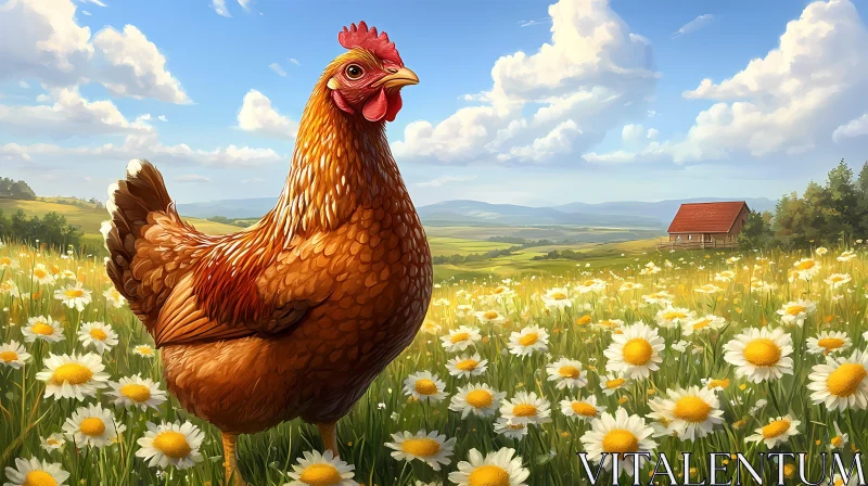 Rural Charm: Chicken in Bloom AI Image