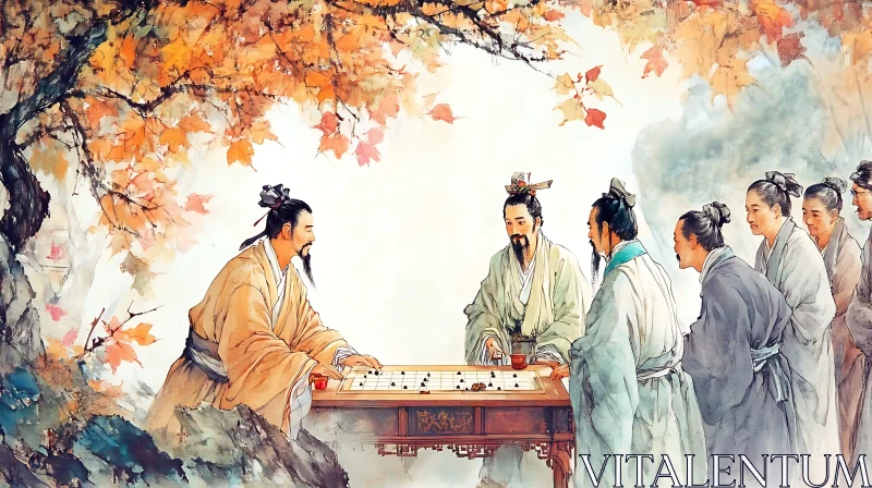 Autumn Game of Go: Traditional Art AI Image