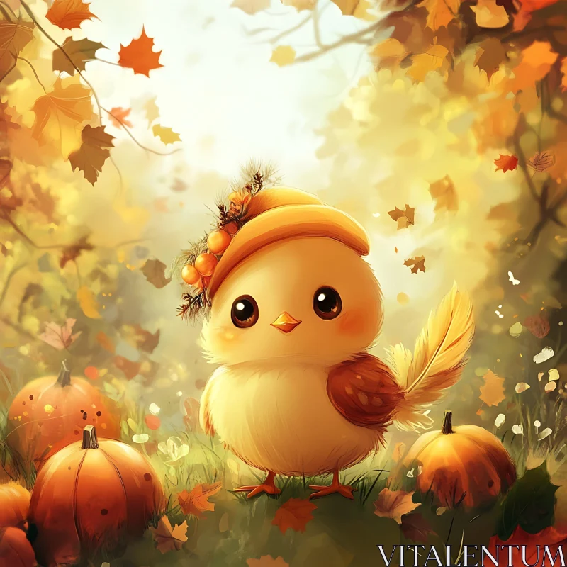 AI ART Cute Bird in Autumnal Setting