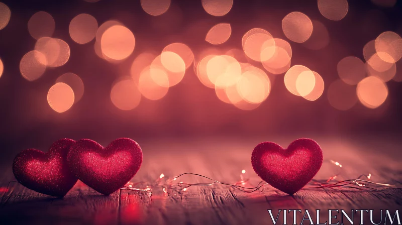 Hearts on Wood with Bokeh Lights AI Image