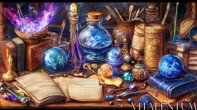 AI ART Arcane Still Life with Potions and Books