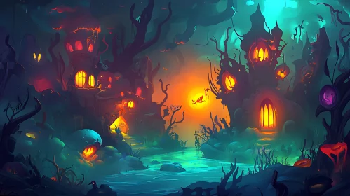 Glowing Haunted Houses by Twilight River