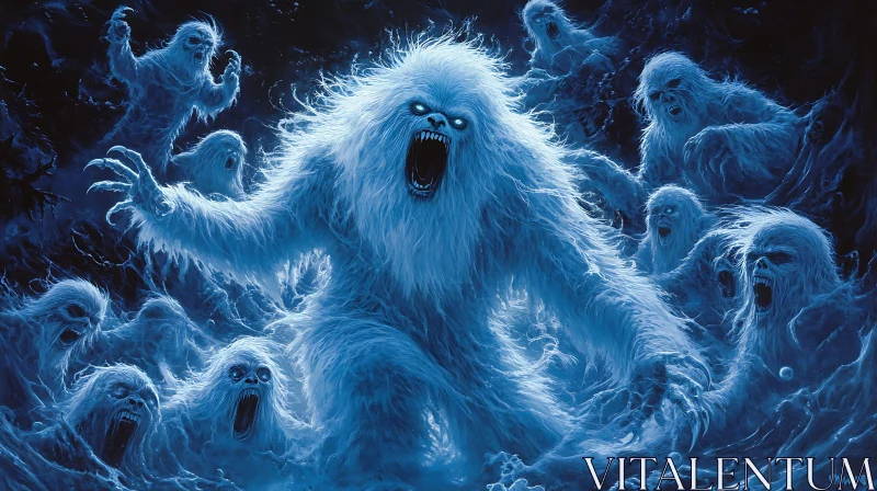 Abominable Snowman and Ghostly Figures AI Image