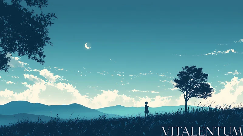 Blue Serenity: A Tranquil Landscape Painting AI Image
