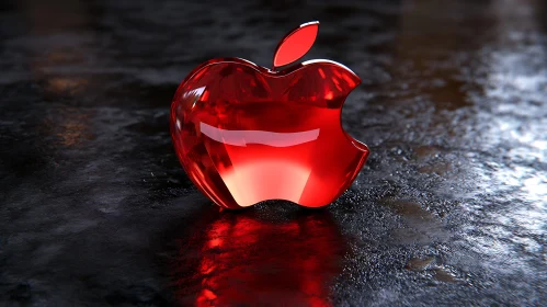 Red Glass Apple on Dark Surface