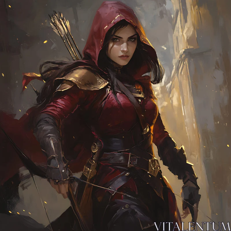 Hooded Archer Woman with Bow AI Image