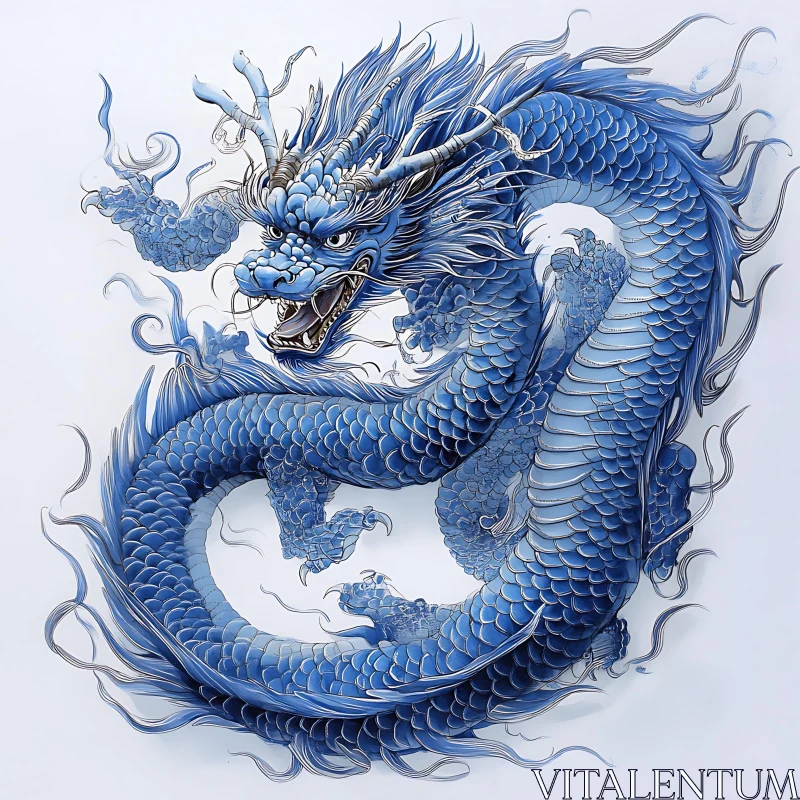 Blue Dragon Coiled Illustration AI Image