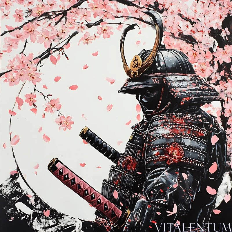 AI ART Japanese Warrior with Swords and Flowers