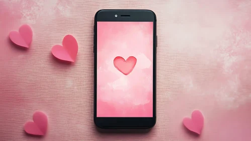 Pink Hearts on Phone for Valentine's