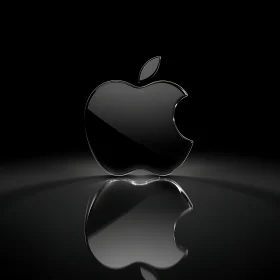 Black Apple Logo on Reflective Surface