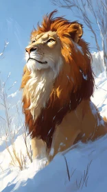 Serene Lion Amidst Winter