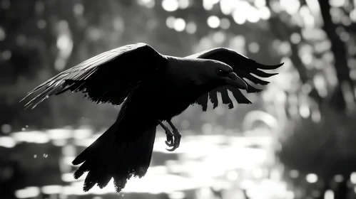 Black and White Raven Soaring