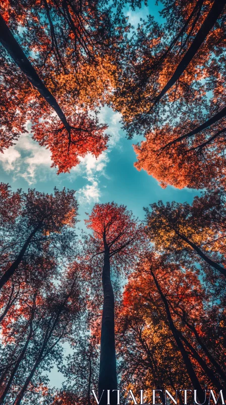 Vibrant Autumn Foliage and Tree Trunks AI Image