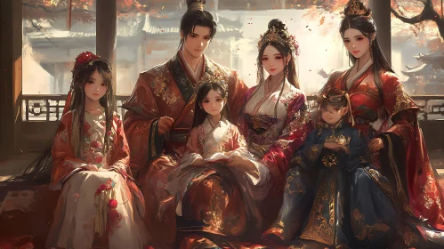 Family in Traditional Asian Clothing