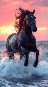 Powerful Equine in Ocean Sunset