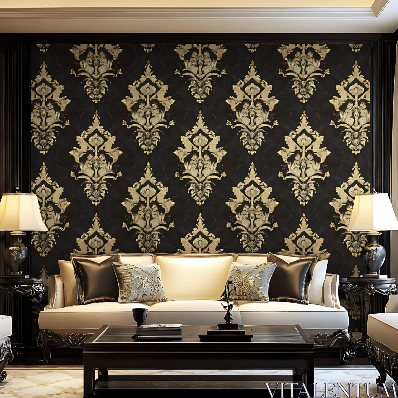 Elegant Living Room Decor with Symmetrical Patterns AI Image