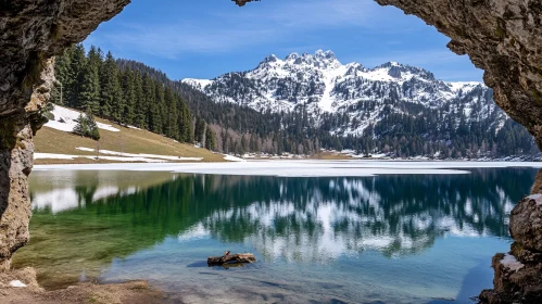 Serene Mountain Lake Reflecting Majestic Snowy Mountains