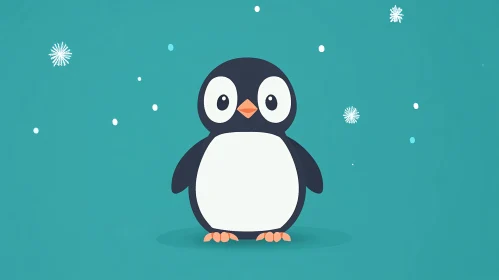 Whimsical Penguin with Snowflakes