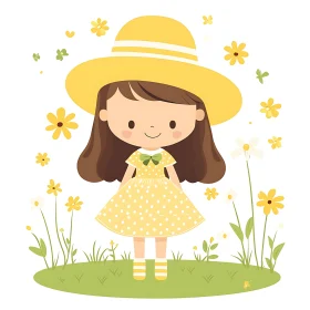 Girl in Yellow Hat with Flowers