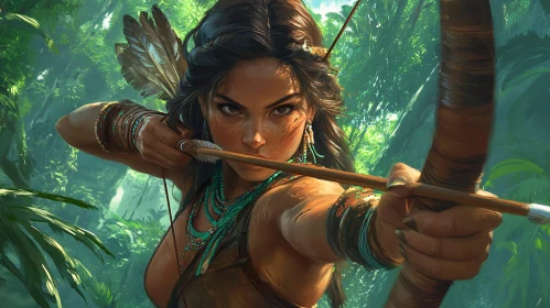 Female Warrior with Bow in Jungle