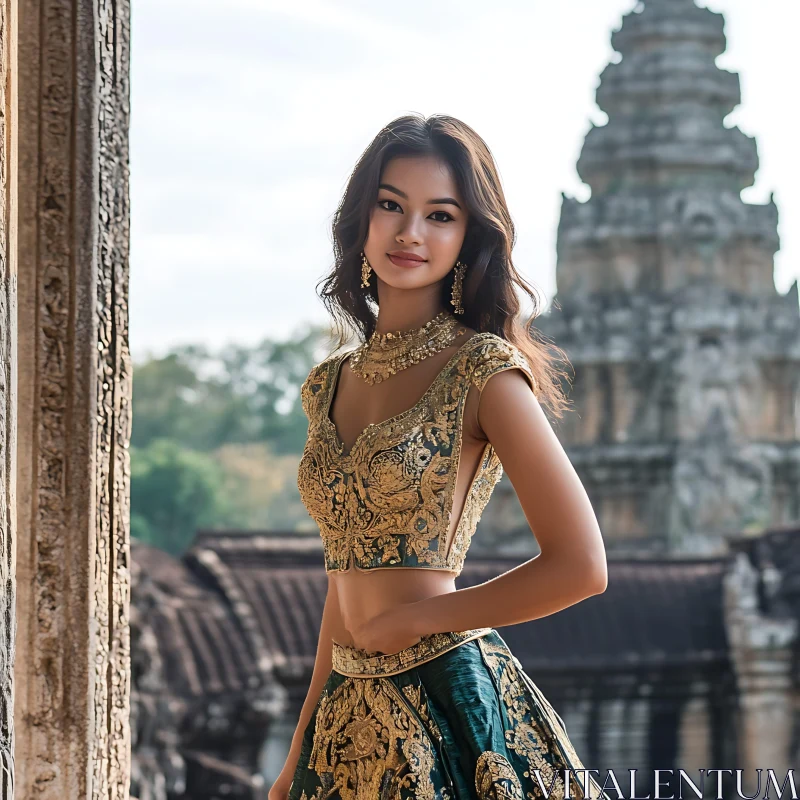 Woman Posing in Traditional Dress AI Image