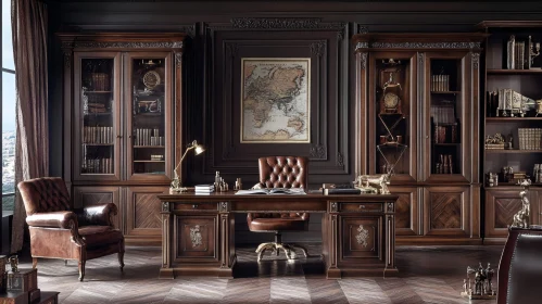 Classic Wooden Office with Vintage Map