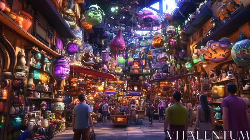 Lively Fantasy Marketplace Scene AI Image