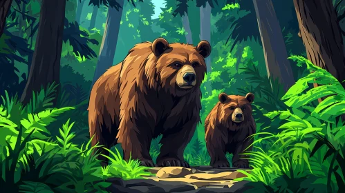 Wildlife Scene of Bears amidst Greenery