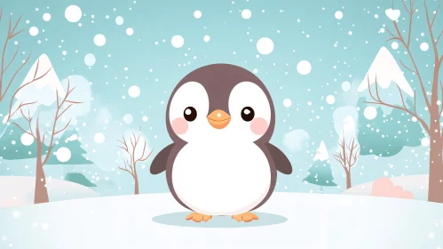 Adorable Penguin in Snow Scene