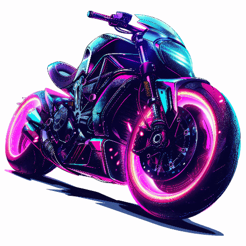 Black Motorcycle with Neon Lights - Digital Art POD Design