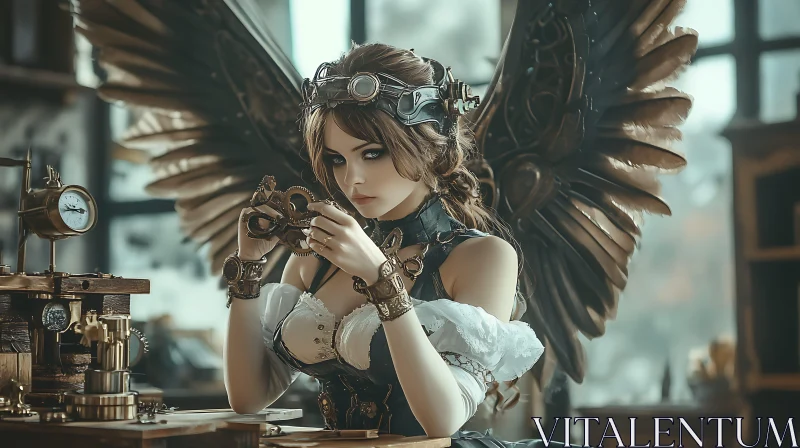 AI ART Winged Mechanic in Steampunk Style