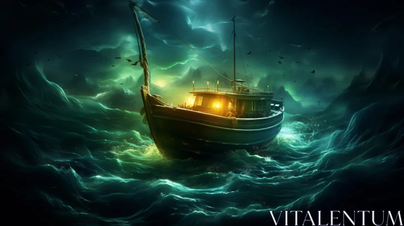 Captivating Boat Artwork: Realistic Fantasy with Ominous Undertones AI Image