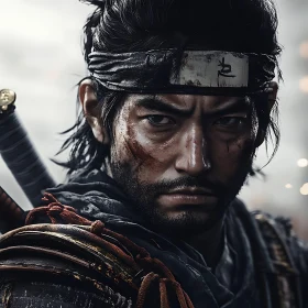 Battle-Hardened Samurai: A Close-Up Portrait