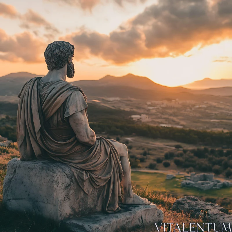 Ancient Statue at Sunset AI Image