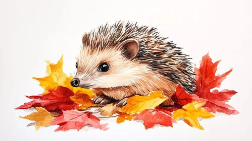 Hedgehog Illustration with Fall Foliage