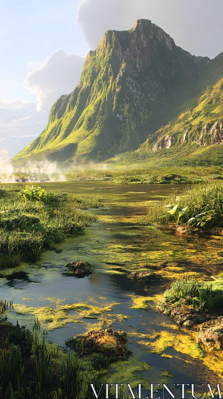 AI ART Idyllic Mountain and Stream Nature Scene