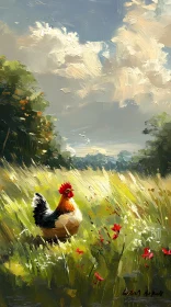 Country Landscape with Rooster