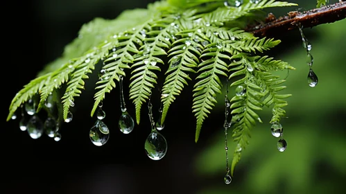 Enchanting Realms: Water Drops on Fern - Nature's Charm