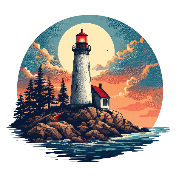 Serene Sunset Lighthouse T-Shirt Design