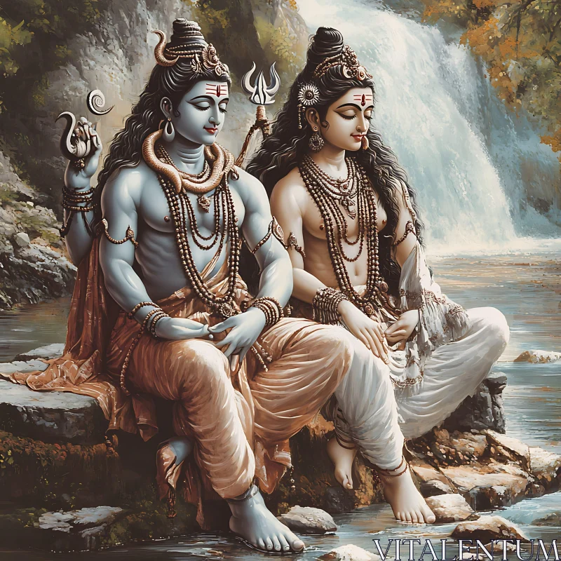 Hindu Gods by the River AI Image