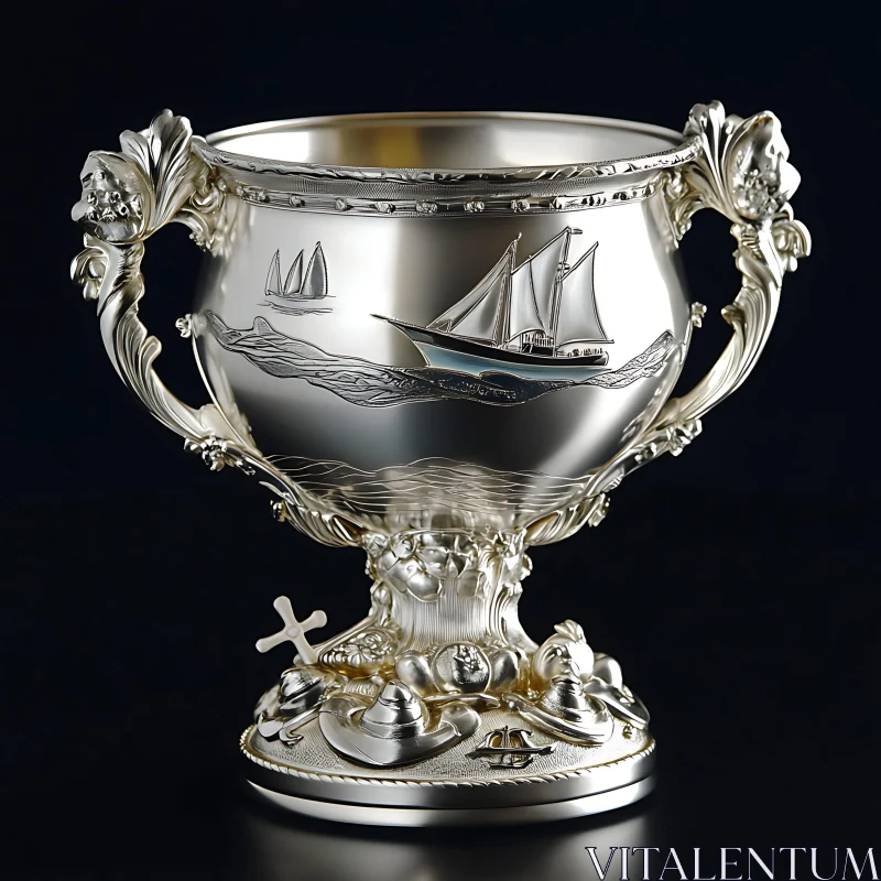 AI ART Engraved Silver Cup with Nautical Theme