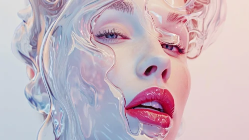Photorealistic Beauty: Lipstick and Plastic Head in Futuristic Chromatic Waves