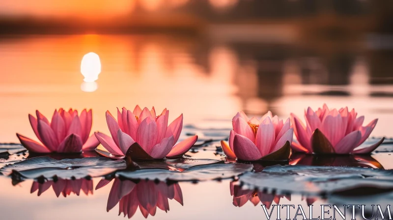 AI ART Pink Water Lilies in a Serene Pond | Nature Photography