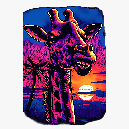 Playful Giraffe T-Shirt Design with Tropical Sunset POD Design