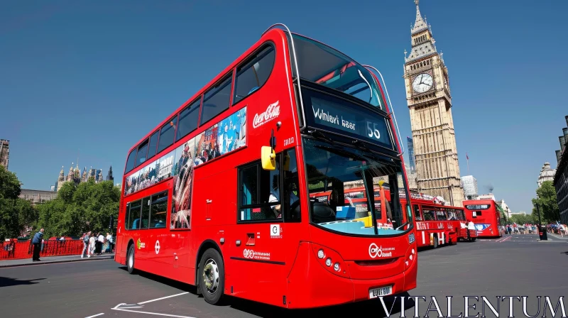 Red Double Decker Bus at Big Ben - A Captivating Cityscape AI Image